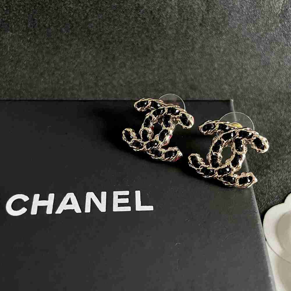 CHANEL Braided CC Logo Stud Earrings